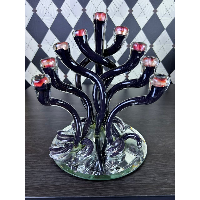 Glass Studio Art Glass Menorah Candleholder For Sale - Image 7 of 7