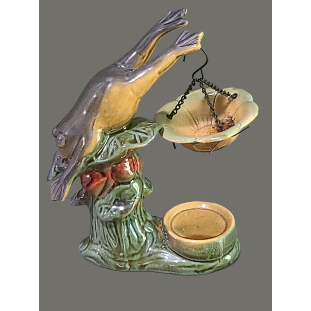 Ceramic Majolica Ceramic Frog Incense Scented Oil Burner For Sale - Image 7 of 8