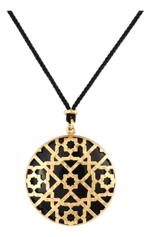 Tiffany & Co Picasso Marrakesh Onyx 18k Yellow Gold Floral Pendant Cord Necklace