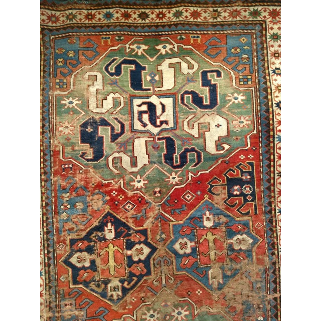 Mid-19th Century Caucasian Cloudband Karabagh Carpet, Hand-Knotted Wool, Green & Blue, 5' x 9' For Sale - Image 10 of 17