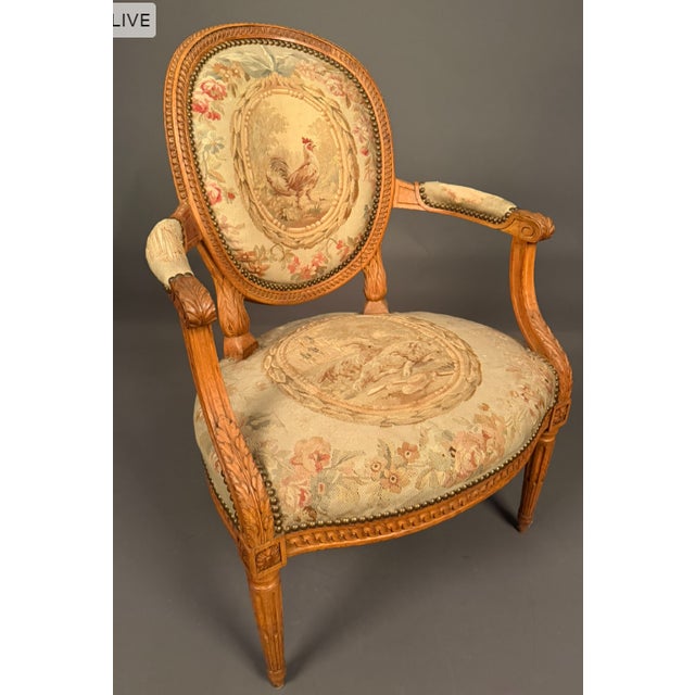 French French Louis XVI Style Bergere Rooster Chair With Aubusson Tapestry Circa 1870 For Sale - Image 3 of 11