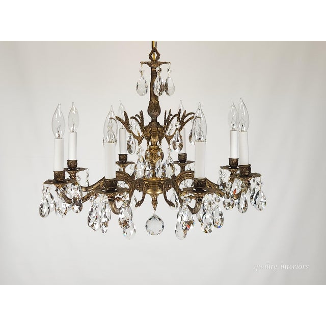 Brass Antique 8 Light Glowing Glistening Gleaming Brass Cut Lead Crystal Chandelier For Sale - Image 8 of 11
