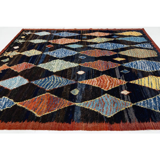 Textile Modern Moroccan Style Hand-Knotted Wool Area Rug With Geometric Diamond Motif For Sale - Image 7 of 12