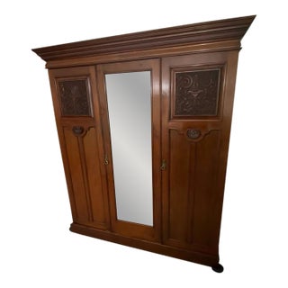 Circa 1920s Solid Wood Armoire For Sale