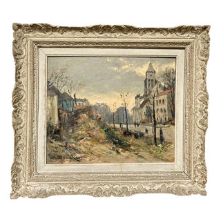 Amédée Boucher, Animated Street Scene in Autumn, Oil on Board For Sale