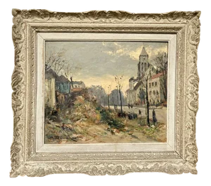 Amédée Boucher, Animated Street Scene in Autumn, Oil on Board