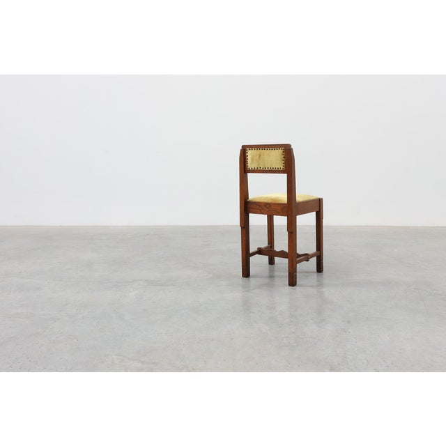 Vintage Art Deco Belgian Oak Side Chair with Yellow Upholstery, 1920s For Sale - Image 11 of 15