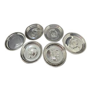 Vintage Mercury Glass Coasters W/Roman Soldier Profile Design, Set of Six
