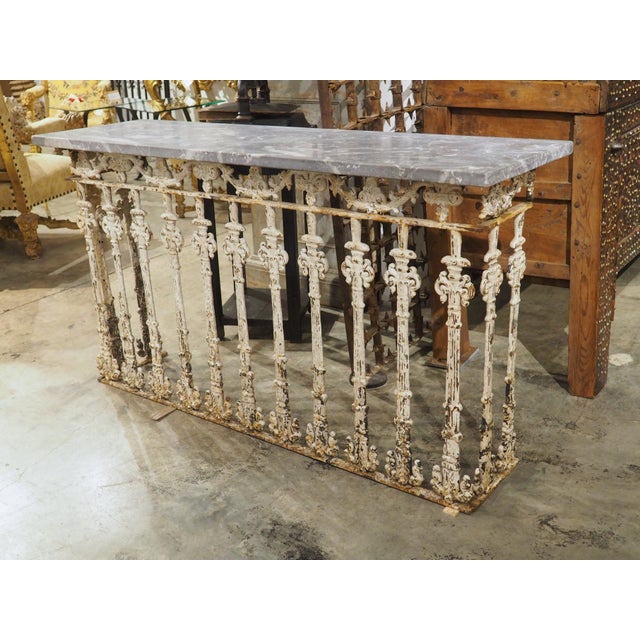 Antique Belgian Painted Iron Balcony Console Table With Marble Top, Circa 1900 For Sale - Image 14 of 17
