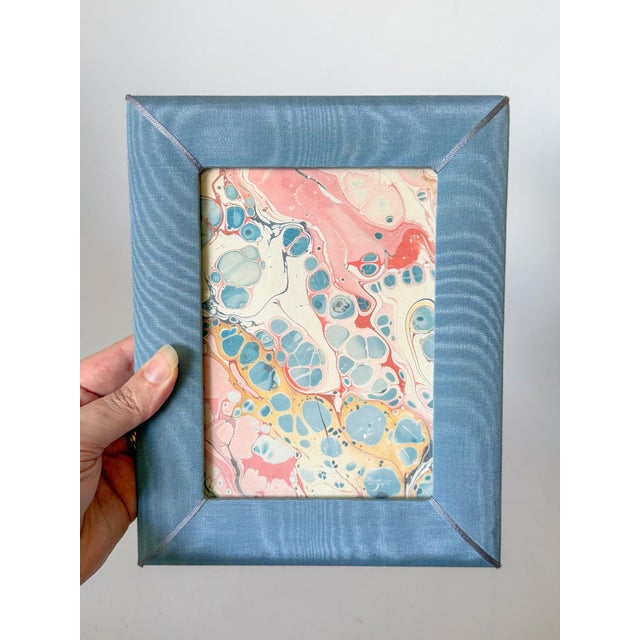 Vintage Moire Blue Fabric Table Top Picture Frame, 5x7 For Sale - Image 4 of 6