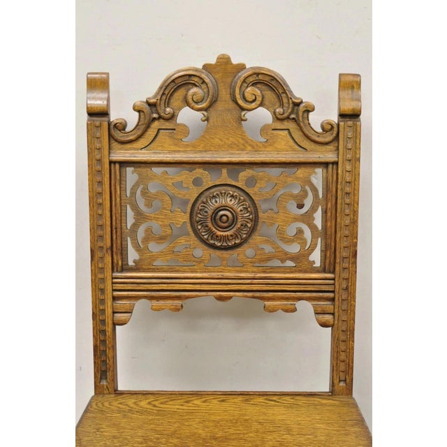 Antique Vanleigh Carved Oak Italian Renaissance Style Throne Dining Side Chair For Sale In Philadelphia - Image 6 of 10