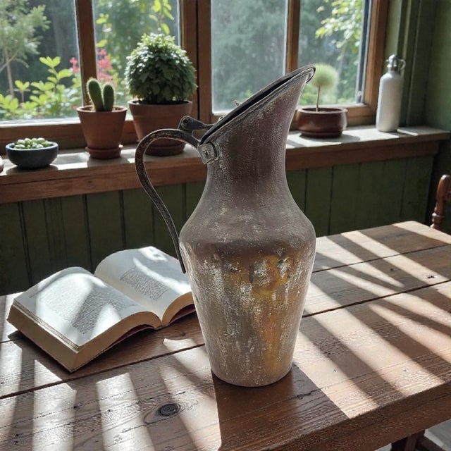 A late Ottoman hand-forged copper pitcher dating to approximately 1880–1920, crafted in the traditional Anatolian manner...