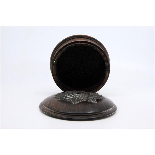 Silver Wooden Jewelry Box with Silver Application on the Flower-Shaped Lid For Sale - Image 8 of 11