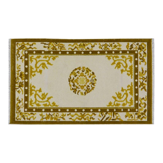 Vintage Chinese Art Deco Knotted Wool Rug, 3'x5' For Sale