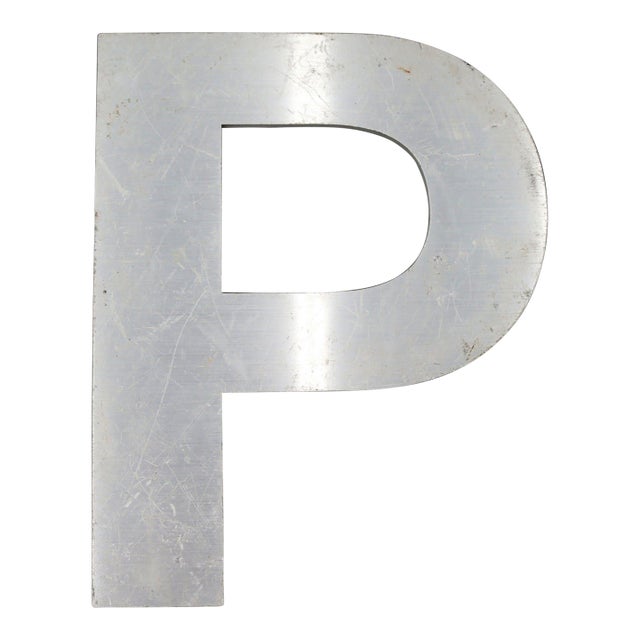 Vintage 11.875 In. Aluminum Sign Letter P For Sale
