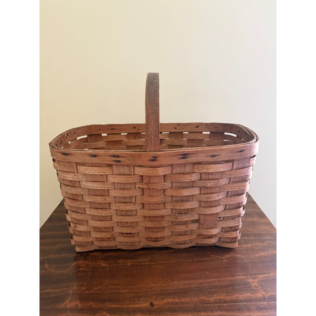 Early 20th Century Antique Early 20th Century American Splint Oak Gathering Basket For Sale - Image 5 of 8