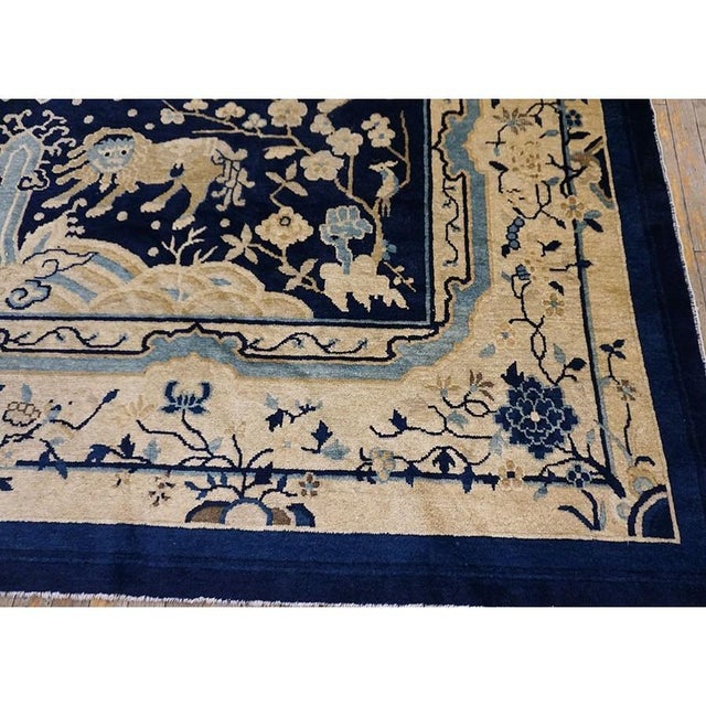 Room Size Chinese Antique Knotted - Peking Rectangle Blue 1920s Wool Rug, Circa Date: 1920s. This magnificent example of...