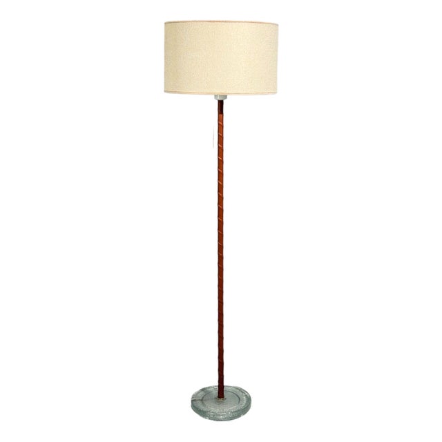 Falkenbergs Belysning, Floor Lamp, Leather, Glass, Sweden, 1960s For Sale