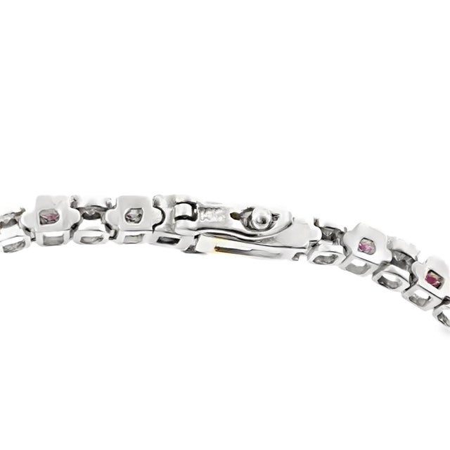 Vintage 14k White Gold Pink Sapphire and Diamond Tennis Bracelet For Sale In Las Vegas - Image 6 of 7