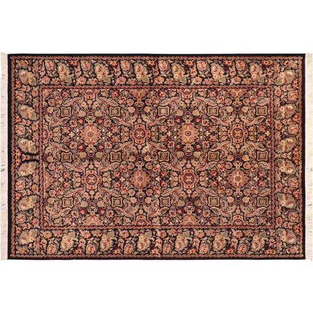 Black Art Nouveau Floral 1990's Doop Pak-Persian Black/Green Wool Rug - 6'3'' X 9'1'' For Sale - Image 8 of 9