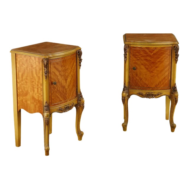Antique Louis XVI French Provincial Figured Maple Cabinet Nightstands, C. 1920s For Sale
