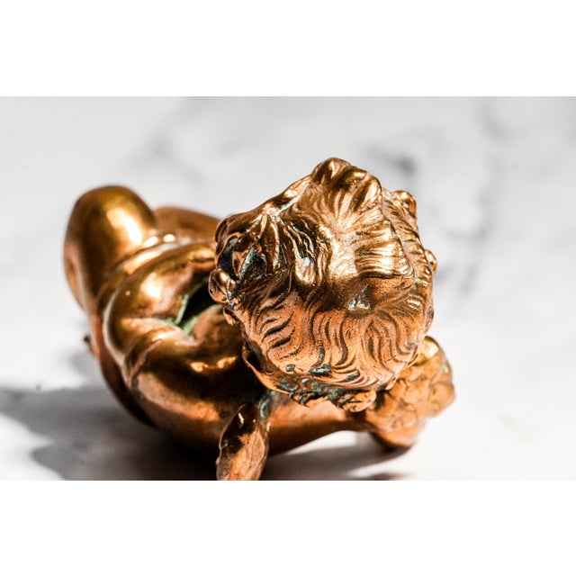 Gold Heavy Classical Figurine Vintage Solid Metal Cherub Putti With Bird Sculpture Paperweight Home Decor Art For Sale - Image 8 of 13
