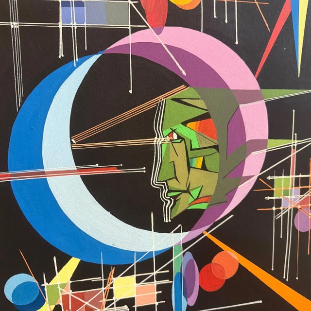 A 1980s Kandinsky Style Futurist Abstract Italian Oil Painting by Libero Vitali For Sale - Image 14 of 16