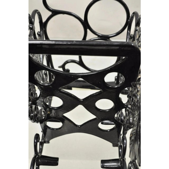 Vintage Victorian Style Black Cast Iron 6 Wine Bottle Rack Holder With Grapes For Sale - Image 9 of 12