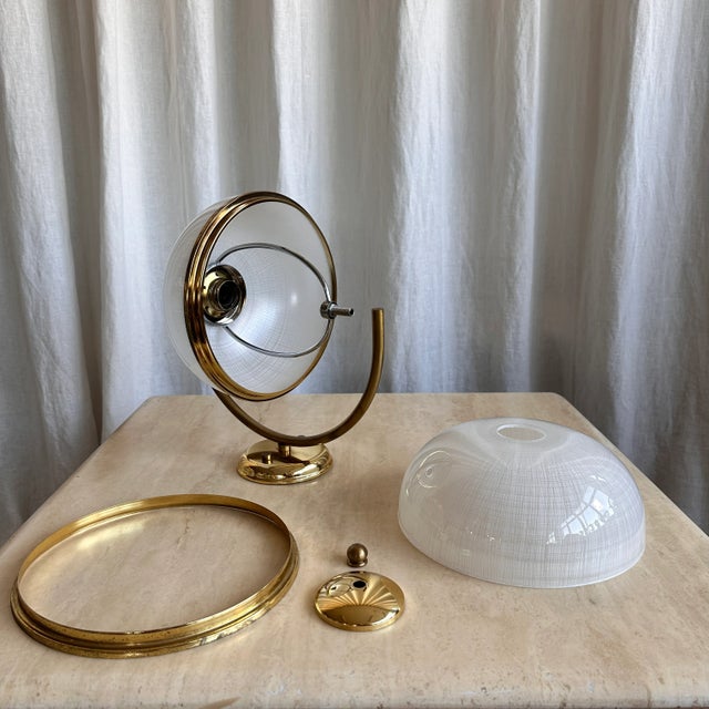 Metal Mid-Century Italian Milk Glass and Brass Wall Lamp, 1970s For Sale - Image 7 of 12