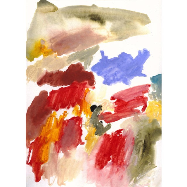 "The Fields," Abstract Painting in Red, Blue, Greens - 40" X 60" For Sale