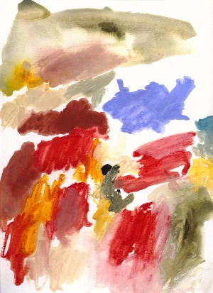 "The Fields," Abstract Painting in Red, Blue, Greens - 40" X 60"