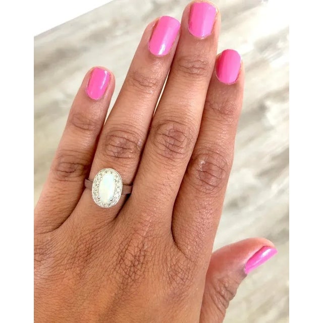 Early 21st Century 1.48 Carat Oval Cut Opal Diamond White Gold Cocktail Ring, size 7 For Sale - Image 5 of 5
