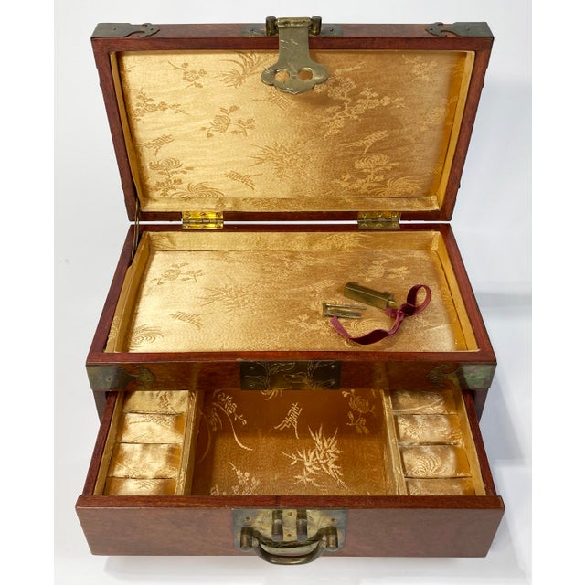 Vintage Asian Wood and Brass Jewelry Box With Bar Lock For Sale - Image 10 of 11