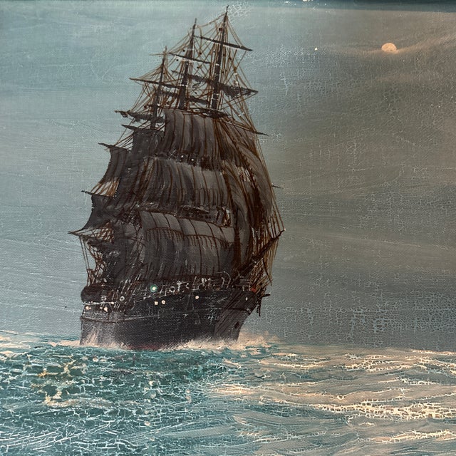 1950’s original ship at sea painting. Measures 15x12 / approximately 19.5x16.5 framed. Unsigned Check out my shop Robins...