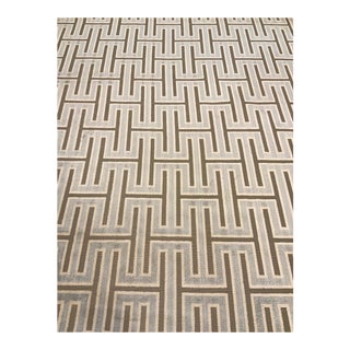 Modern Geometric Light Blue and Taupe Cut Velvet Geometric Designer Fabric - 4.5 Yards For Sale