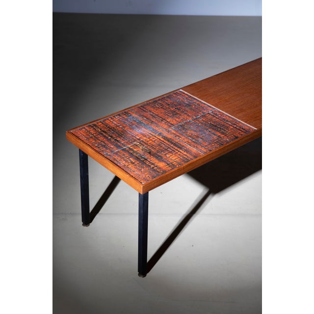 Oak Veneered Coffee Table with Abstract Enamelled Copper Plaquette, Italy, 1956 For Sale - Image 9 of 10