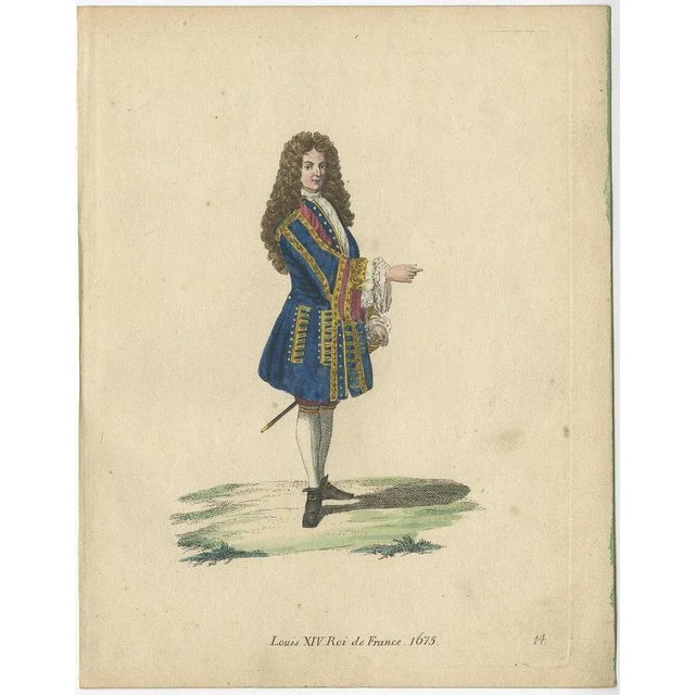 Antique costume print titled 'Louis XIV Roi de France. 1675'. This print depicts Louis XIV, also known as Louis the Great...