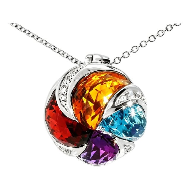 Late 20th Century 14K White Gold Multi Gemstone Diamond Pendant For Sale