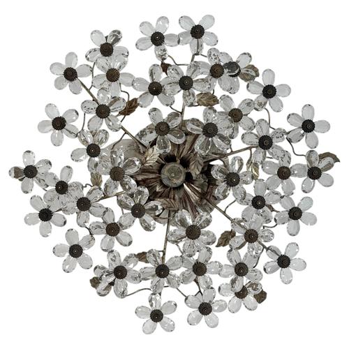 Filigree Flush Mount with Crystal Flowers from Maison Baguès, France, 1920s For Sale - Image 18 of 18
