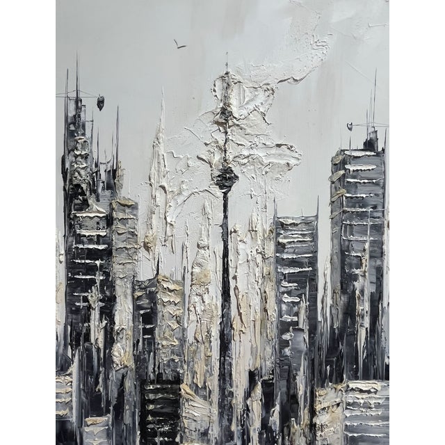 Abstract Toronto Skyline Original Painting by David v. 38" X 38" For Sale - Image 3 of 8
