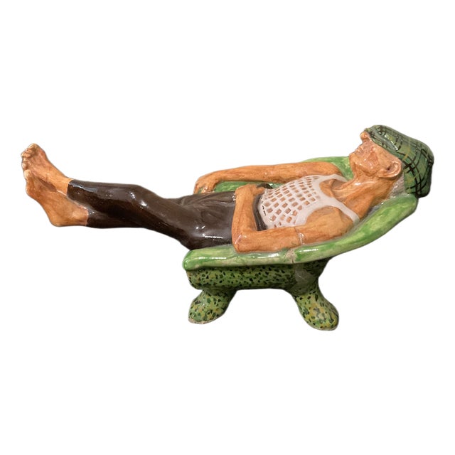 Vintage Polychrome Ceramic Sculpture of Sunbather, 1950s-1960s For Sale