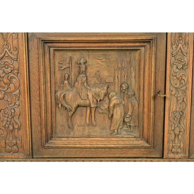 Antique Danish Renaissance Revival Carved Oak Sideboard or Bar Cabinet, Circa 1890s For Sale - Image 9 of 13