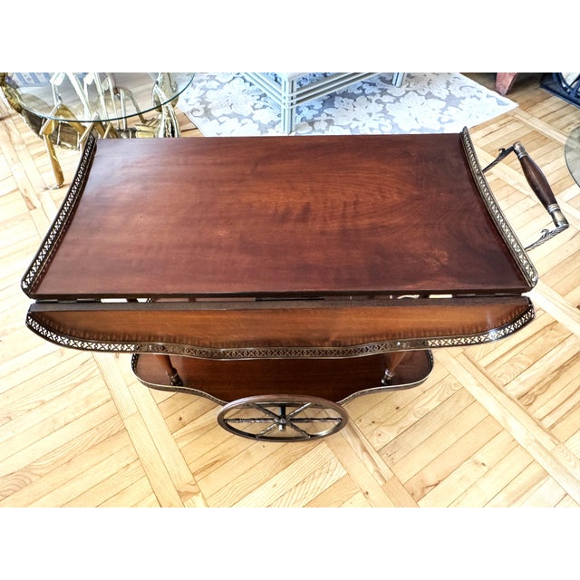 Mid-Century Bar Cart with Folding Leaves and Brass Gallery, 1960s For Sale - Image 6 of 18