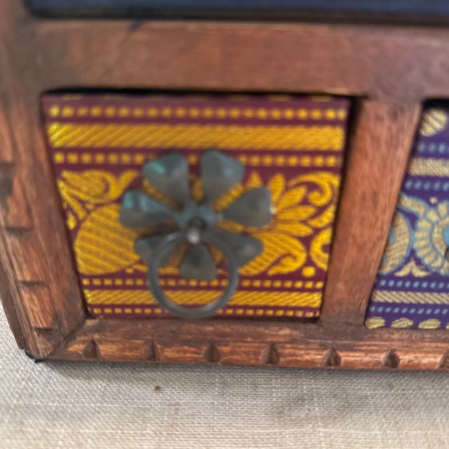 Wood Vintage Wood, Fabric, and Metal Jewelry Storage Box India For Sale - Image 7 of 11