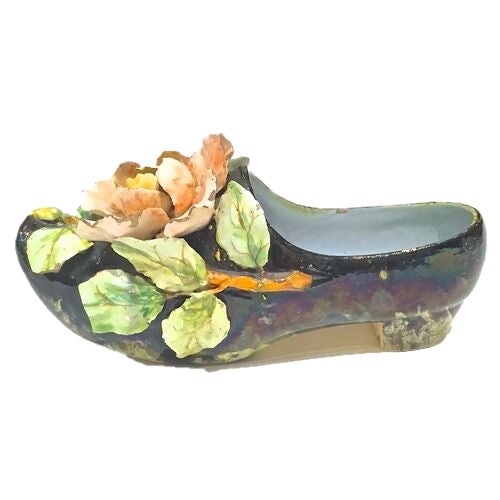 French Antique Majolica Shoe Vase For Sale - Image 3 of 6