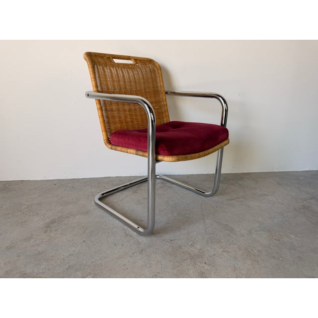 Wood Mid Century Modern Harvey Probber Style Chrome & Cane Cantilever Arm Chairs For Sale - Image 7 of 17