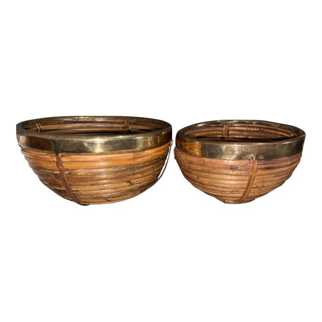 1970s Gabriella Crespi Rattan Bowl Set For Sale