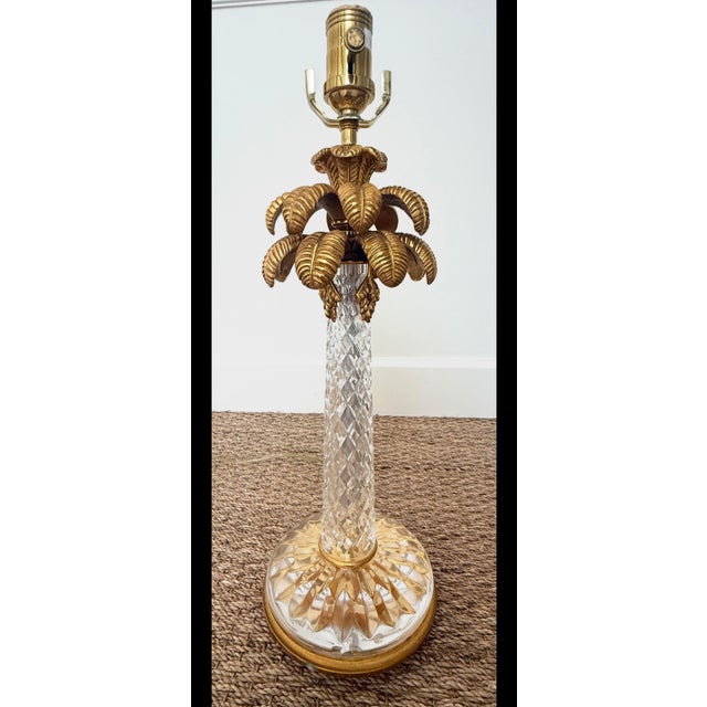 French Italian Rock Crystal Bronze Dore Palm Tree Table Lamp For Sale - Image 3 of 11