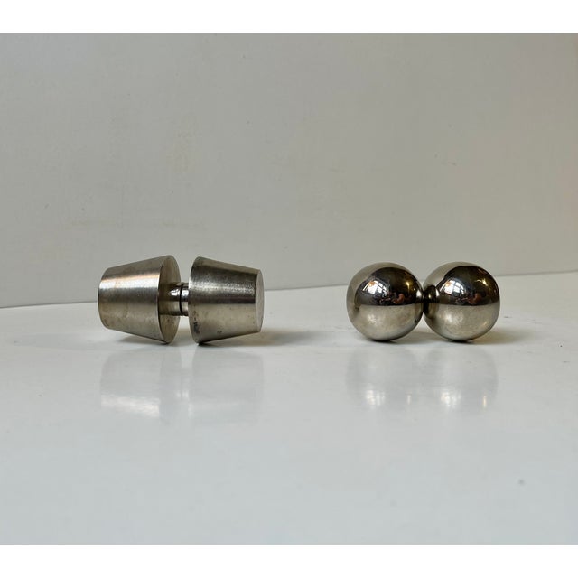 Silver Mid-Century Scandinavian Dumbbell Paperweight in Steel, 1970s, Set of 2 For Sale - Image 8 of 8