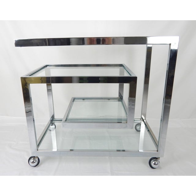 Milo Baughman Attributed Chrome and Glass Bar Cart C-1970s For Sale - Image 9 of 12
